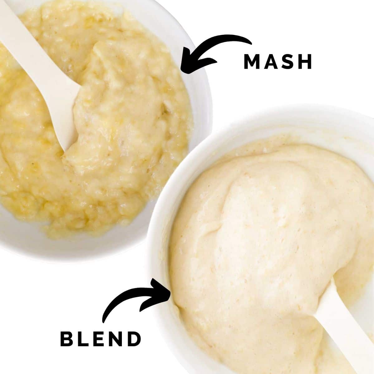 Image Showing Two Plates of Banana (One Pureed and the Other Mashed).