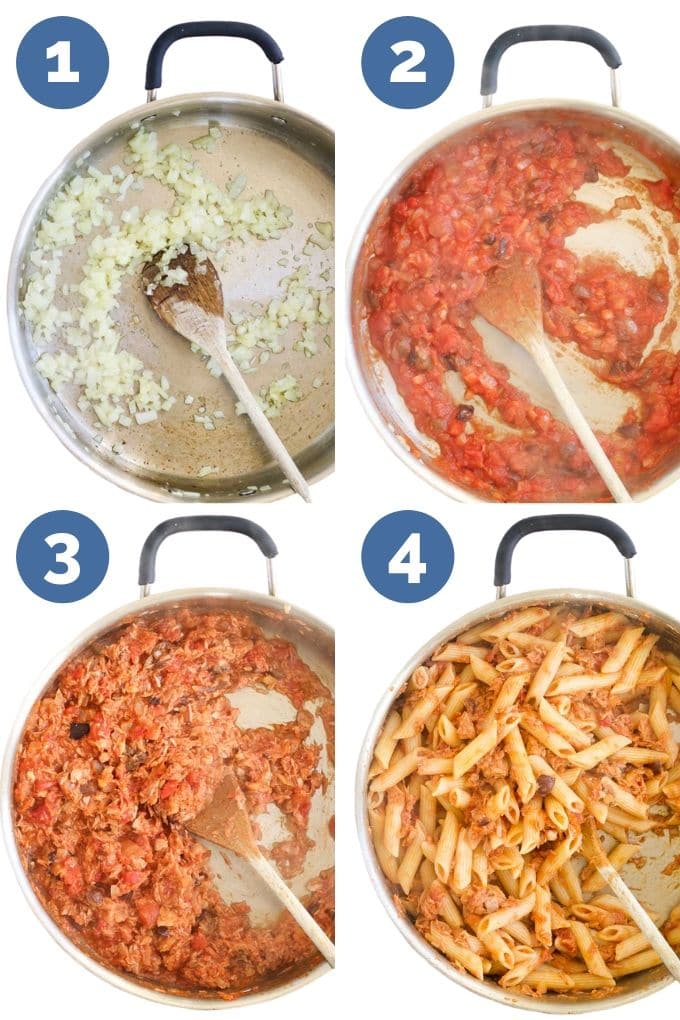 4 Images Showing Process Shots on How to Make Tuna Past
