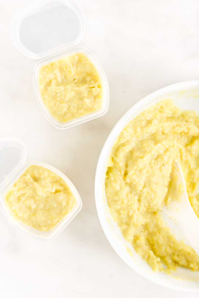 Sweetcorn Puree Added to Small Freezable Containers