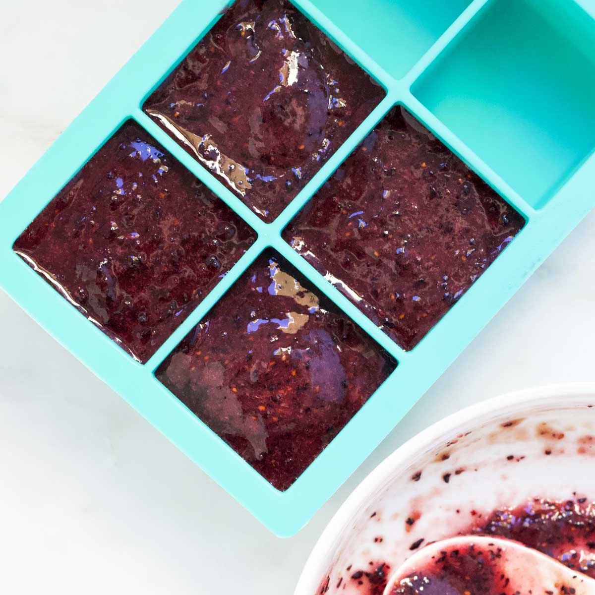 Blueberry Puree in Ice Cube Tray Before Freezing