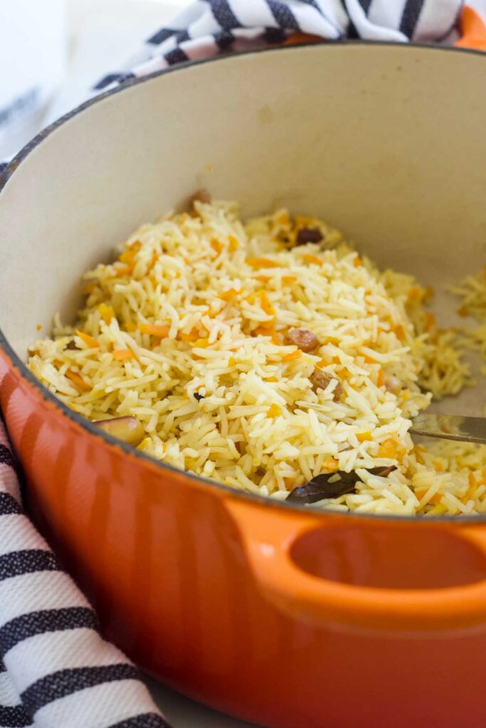 Cooked Carrot Rice in Pot