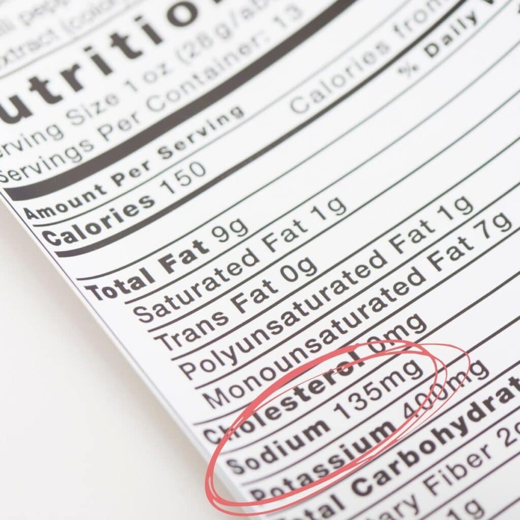 Nutrition Label with the Sodium Content Circled