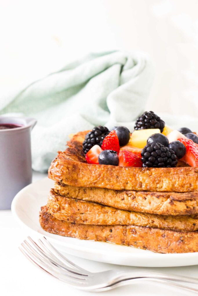 Stack of Eggy Bread (French Toast) Topped with Fruit