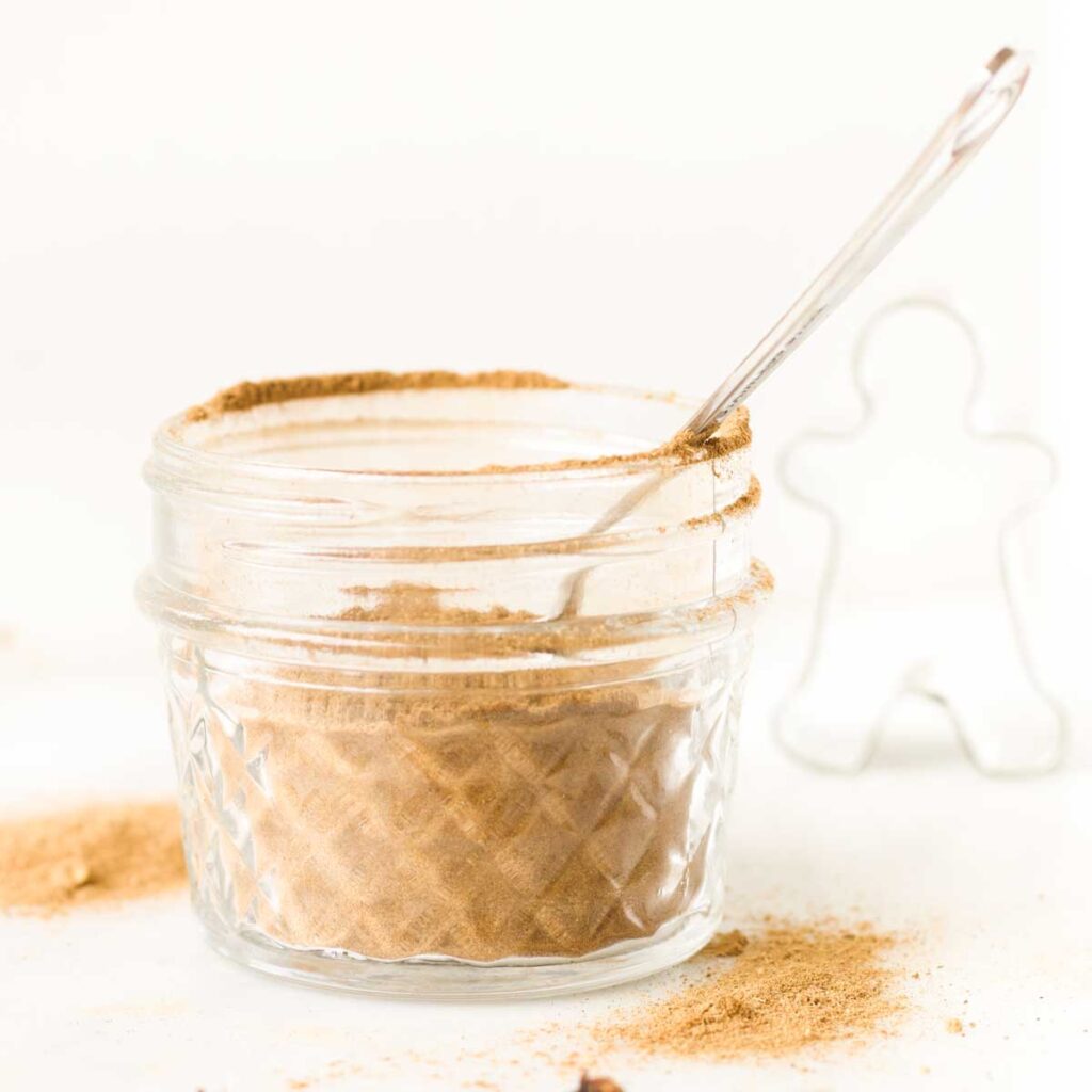 Side shot of Gingerbread Spice Mix in Glass Jar