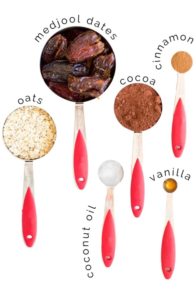 Flat Lay of Ingredients, Needed to Make Energy Balls, in Measuring Cups