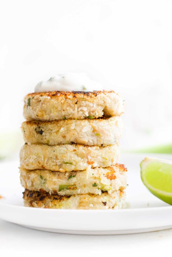 Side on View of Stack of Tuna Fish Cakes