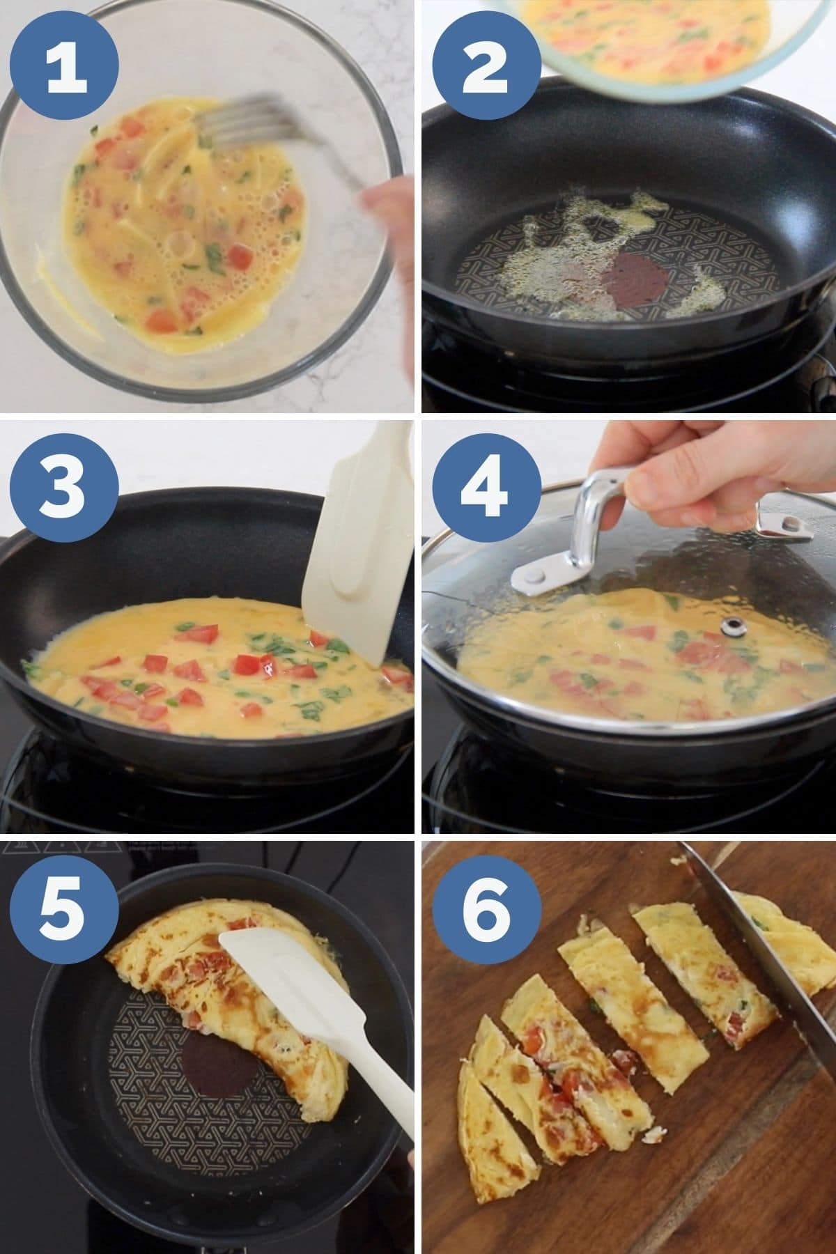 Collage of 6 Images Showing How to Make Omelette Fingers for Babies