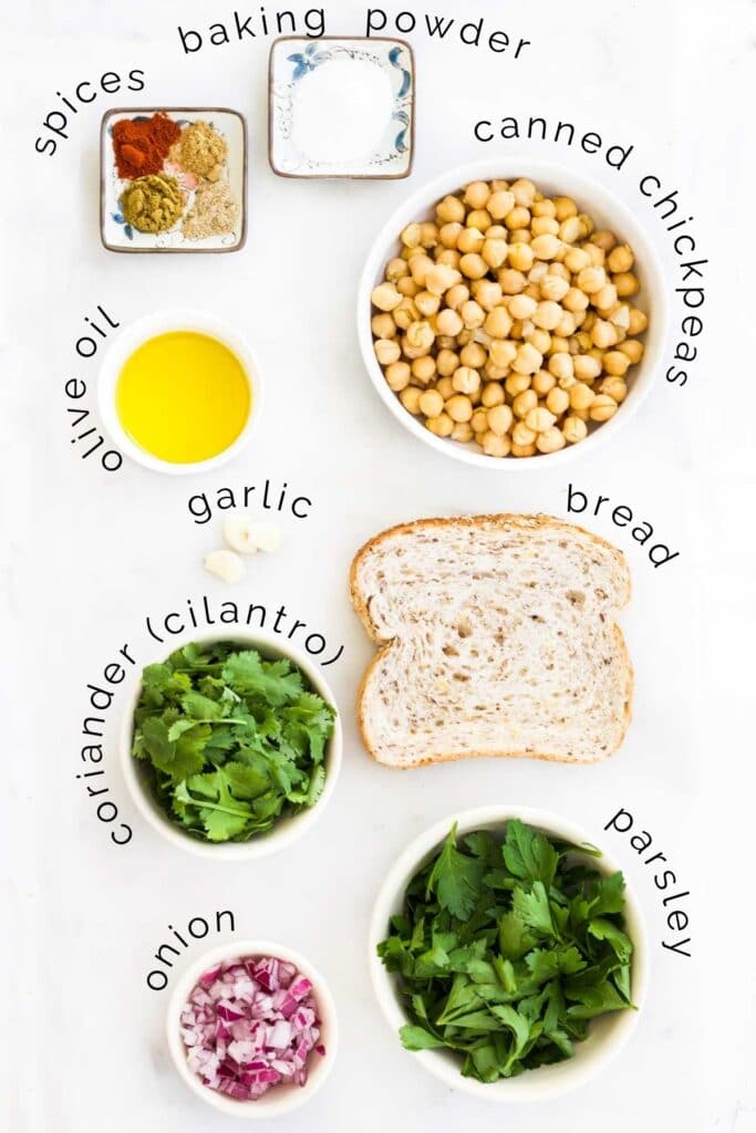 Labelled Ingredients Needed to Make Falafel (Top Down View)