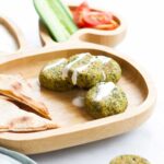 Falafel with Yoghurt Dip on Toddler Bunny Shape Plate with Pita Bread, Cucumber and Tomato