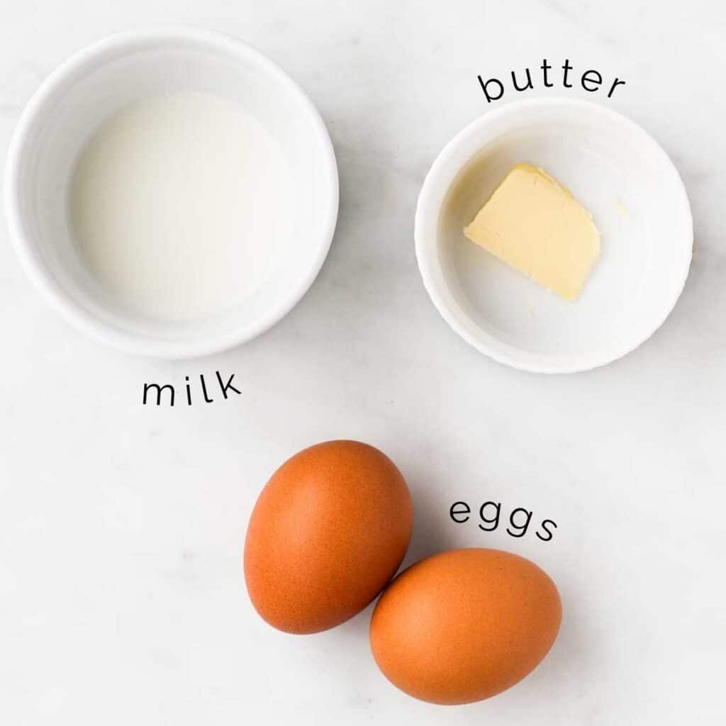Flat lay of Ingredients for Scrambled Eggs