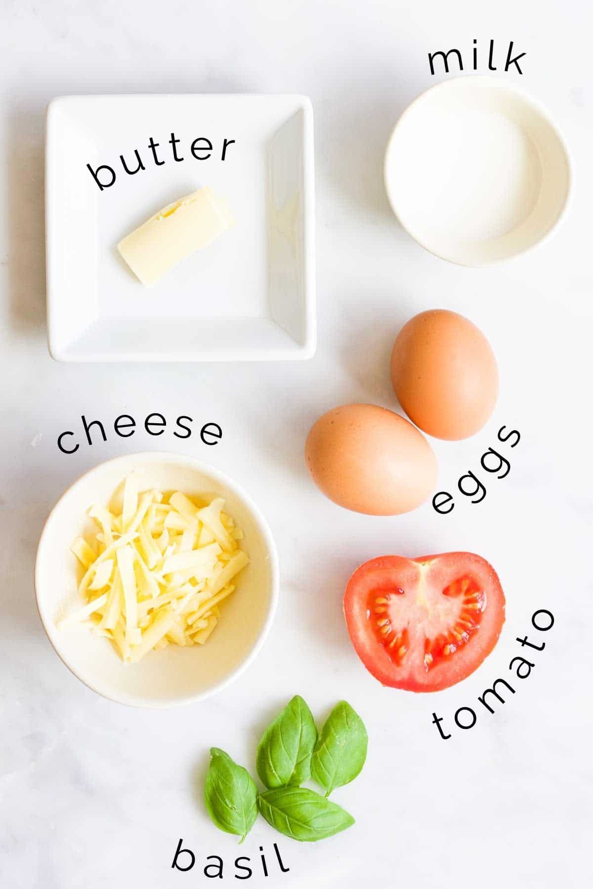 Flat Lay of Ingredients Needed To Make Baby Omelette