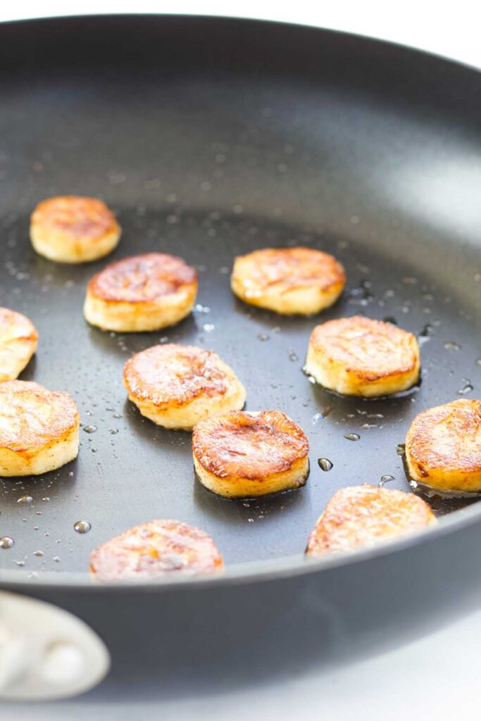 Cinnamon Banana Slices in Non Stick Frying Pan