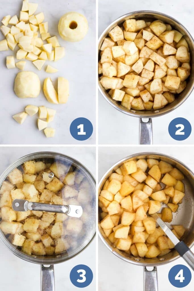 Collage of 4 Images Showing How to Make Stewed Apples