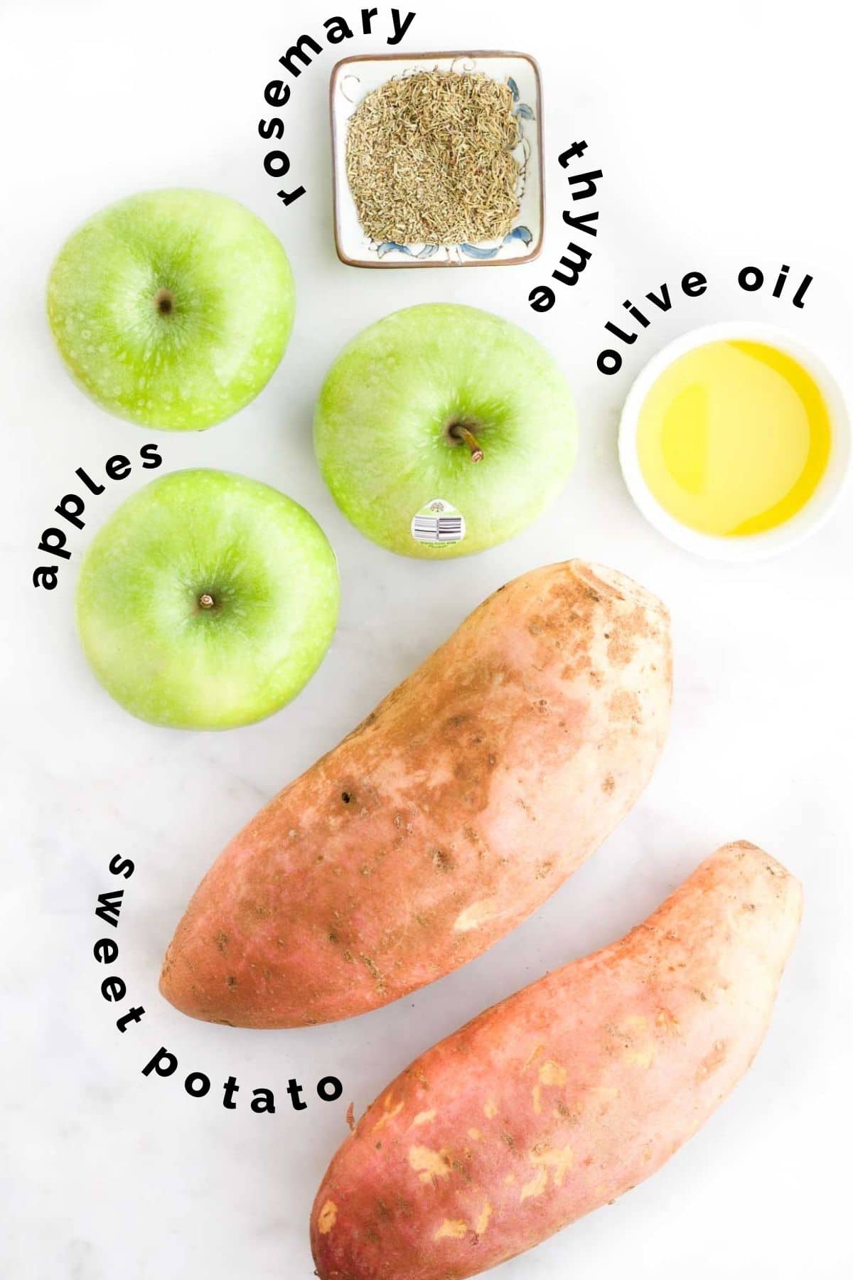 Flat Lay of Ingredients Needed to Make Roasted Sweet Potato and Apple