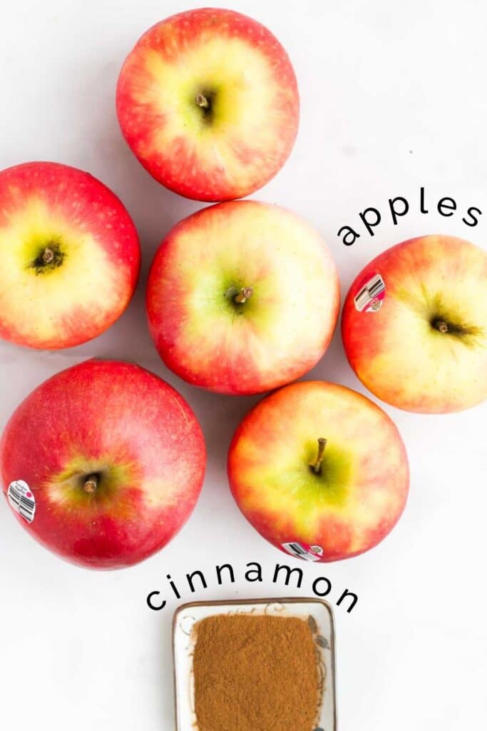 Flat Lay Image of 6 Apples and Small Dish of Cinnamon