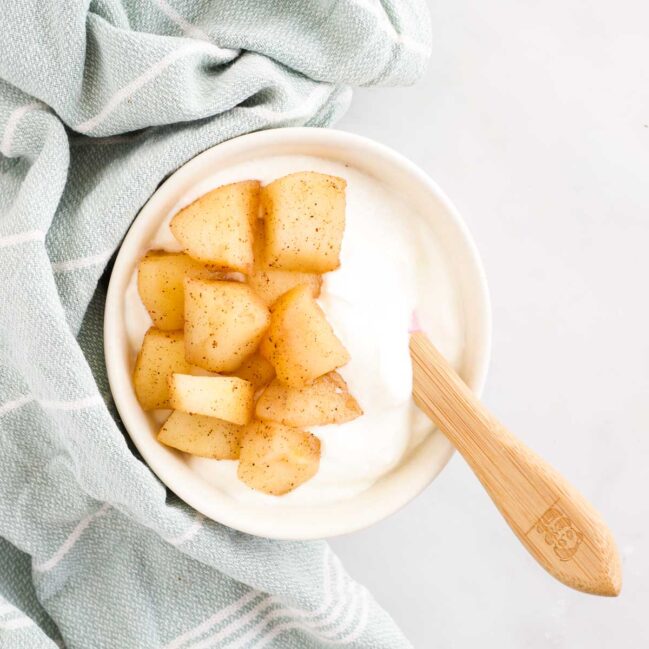 Bowl of Natural Yogurt Topped with Stewed Apples