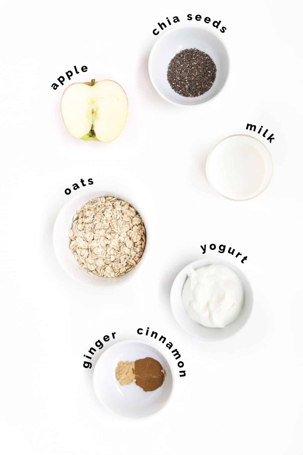 Flat Lay of Ingredients Needed to Make Apple Overnight Oats. 