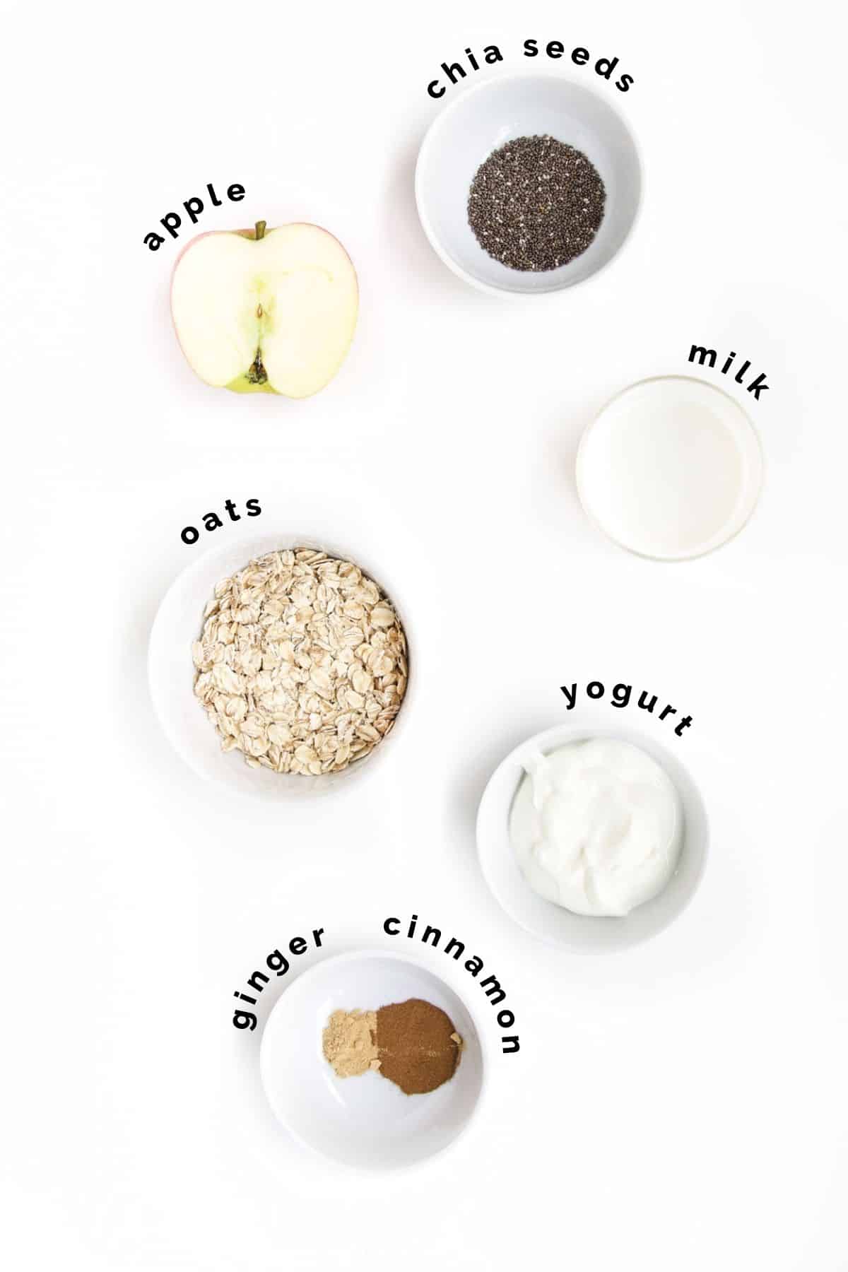 Flat Lay of Ingredients Needed to Make Apple Overnight Oats.