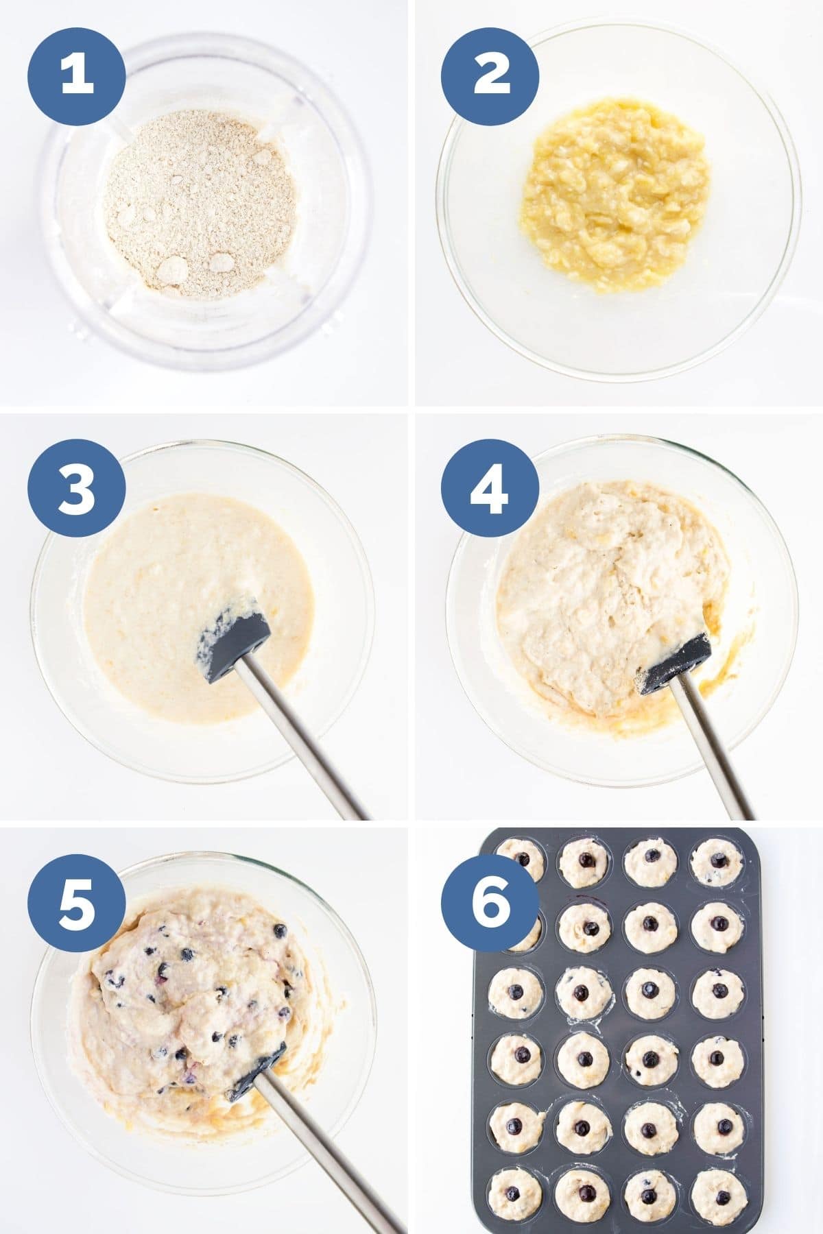Collage of 6 Images Showing How to Make Baby Blueberry Muffins