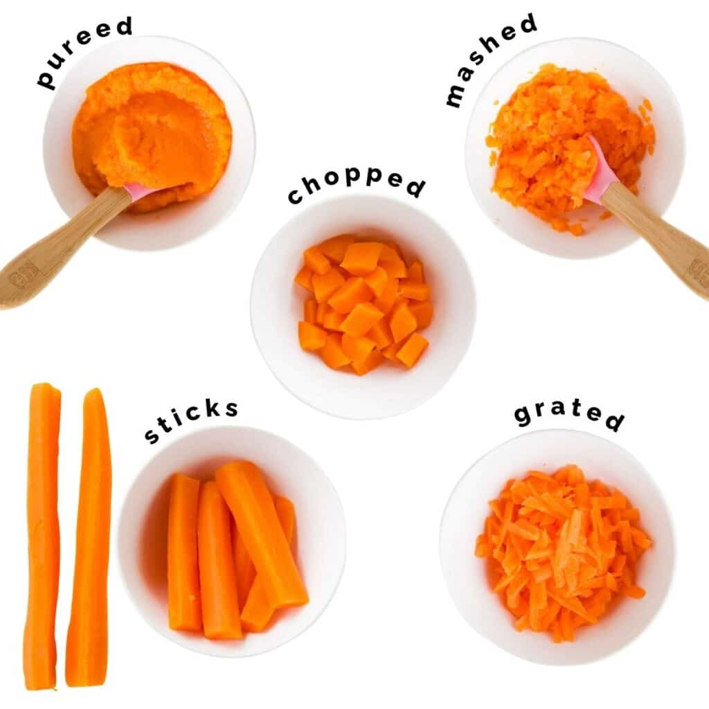 5 Bowls of Carrots prepared in Various Ways for Babies