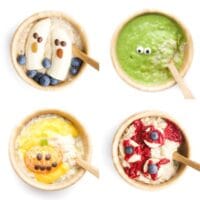 4 Bowls of Halloween Themed Oatmeal.