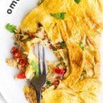 Tuna Omelette Pinterest Pin. Picture of Tuna Omelette on Plate with Text Overlaty "Tuna Omelette"
