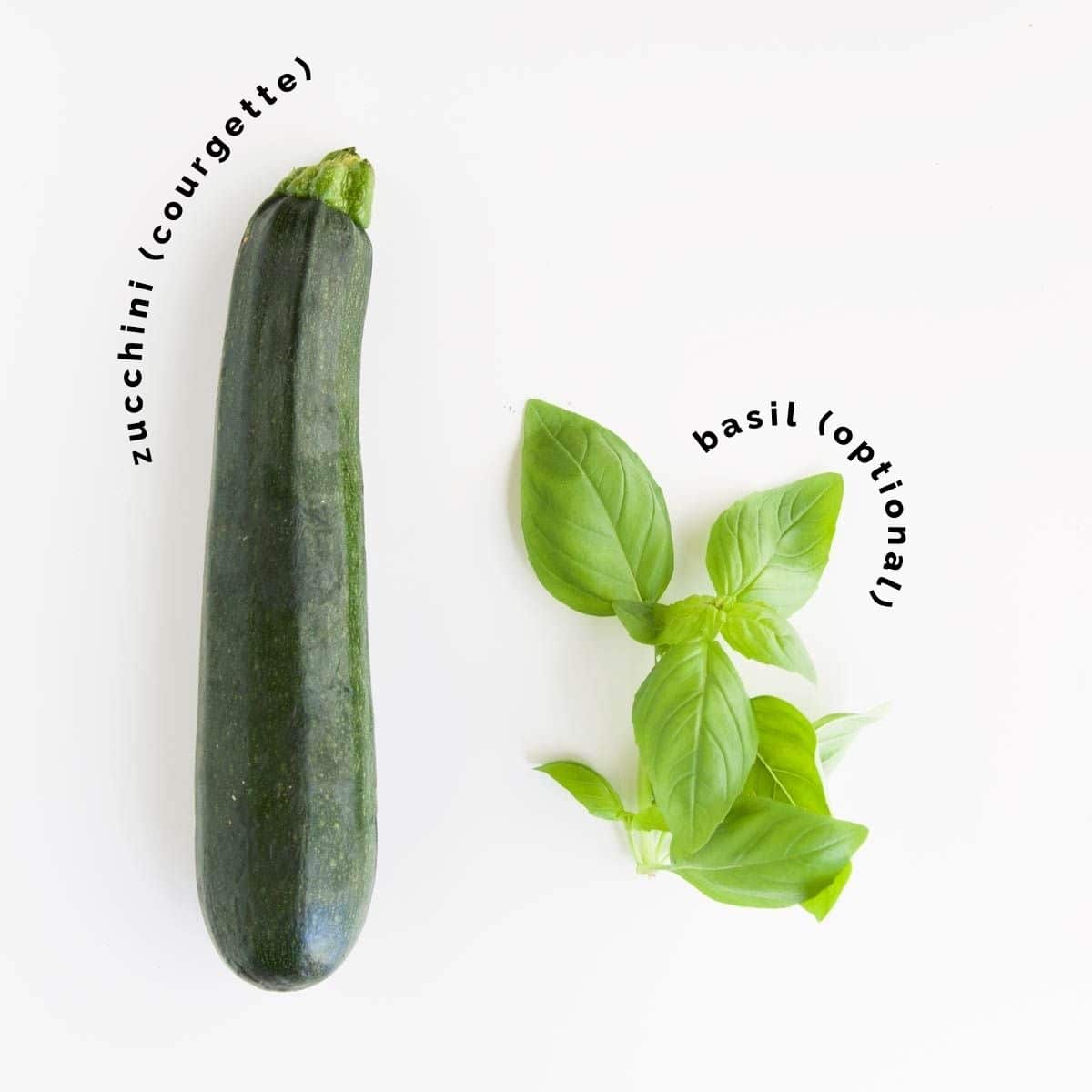 Flat Lay of Zucchini and Basil (Labelled)
