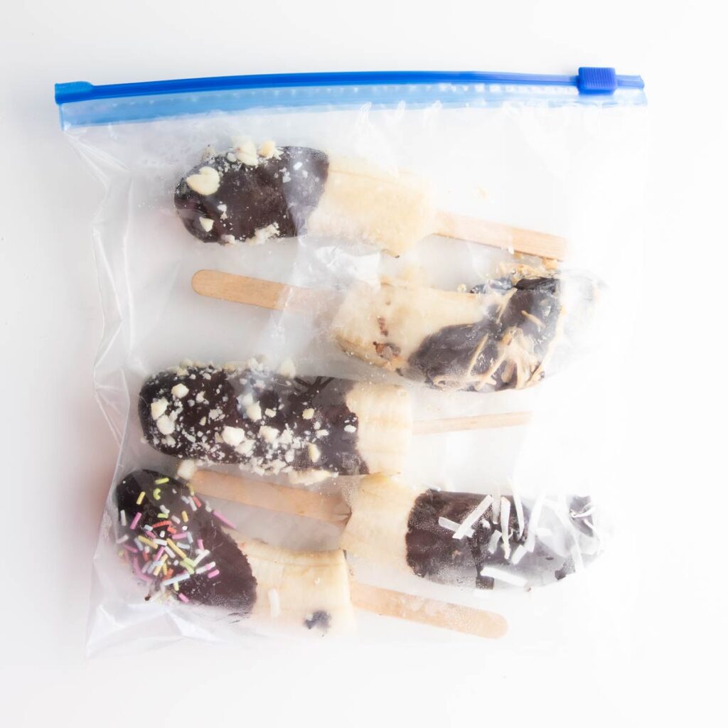 Chocolated Coated Bananas in Freezer Zip Lock Bag