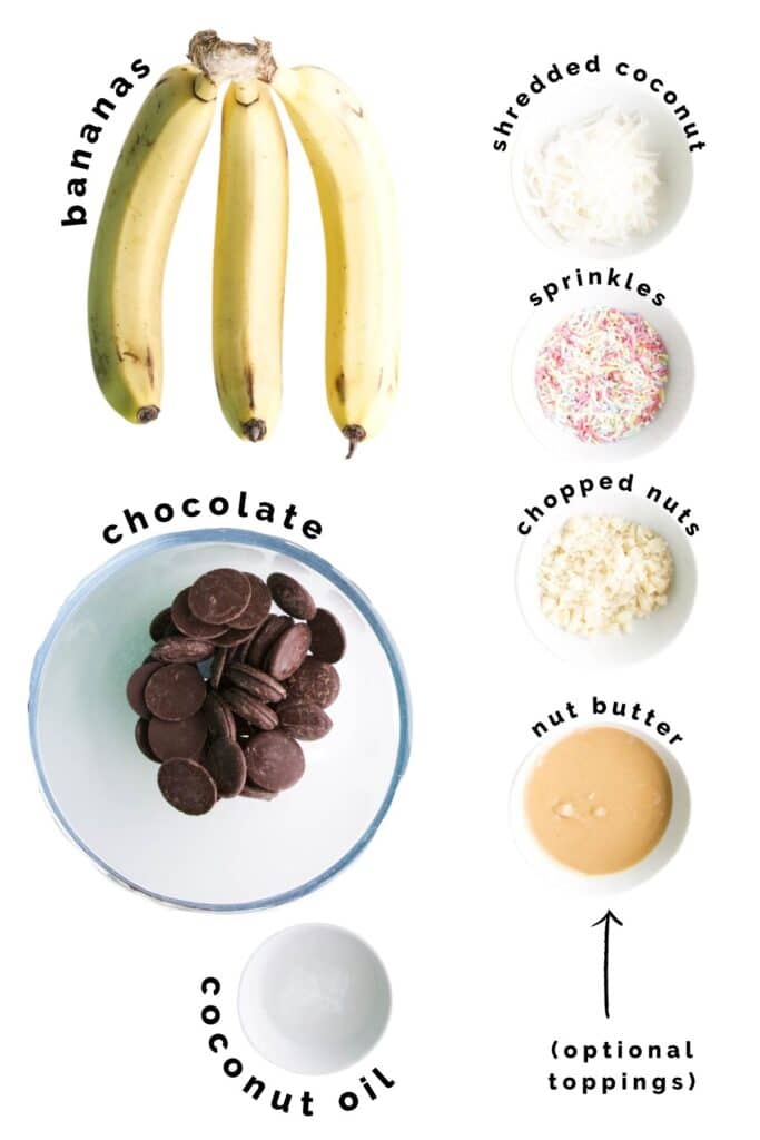 Flat Lay of Ingredients Needed to Make Chocolate Covered Bananas