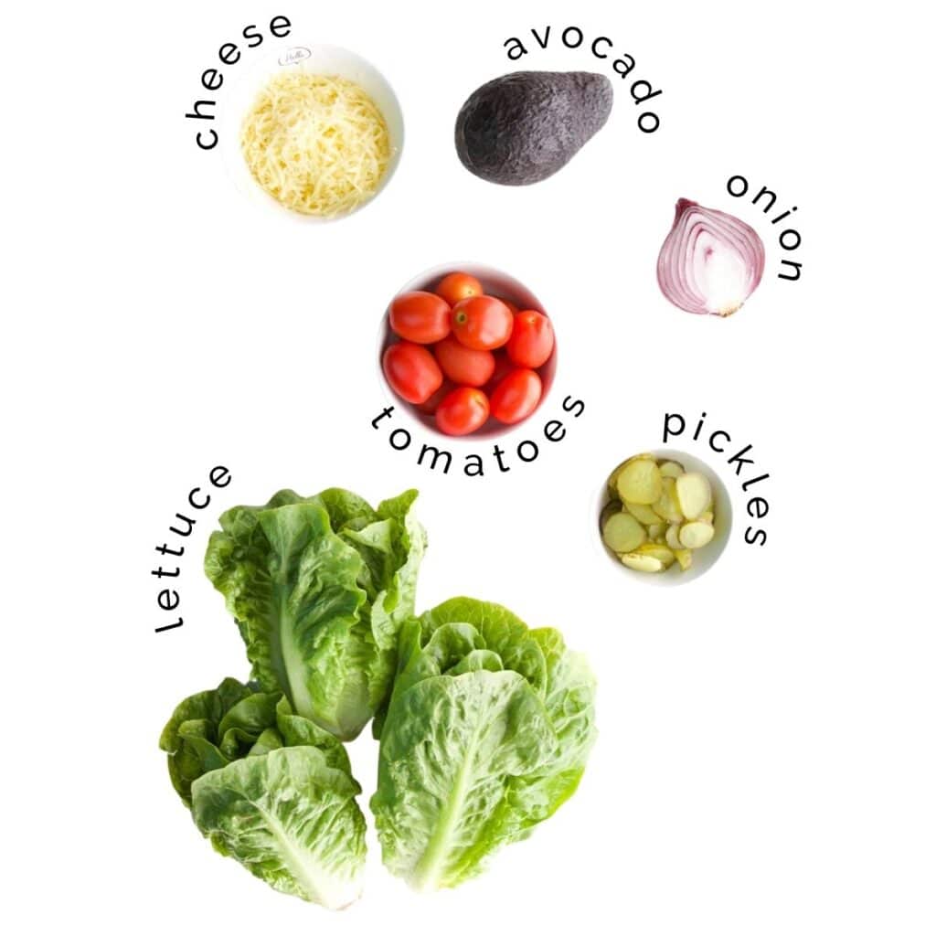 Flat Lay of Burger Bowl Salad Ingredients