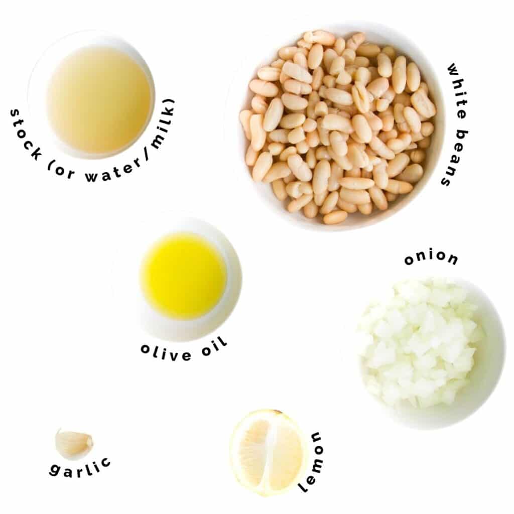Flat Lay of Ingredients Needed to Make White Bean Puree