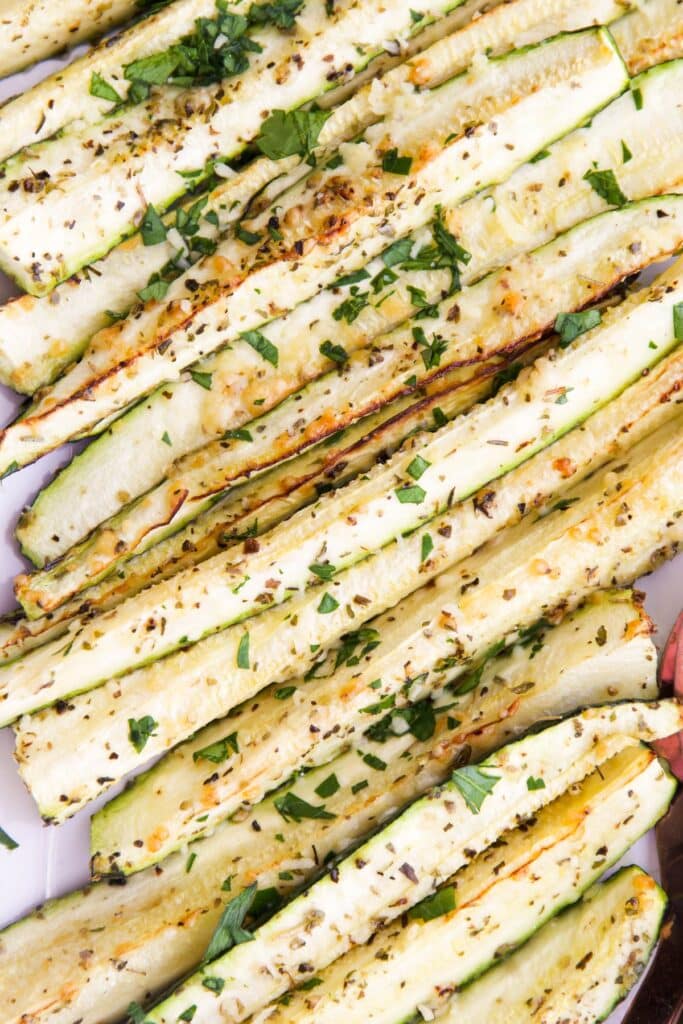 Top Down Close Up Shot of Roasted Courgette Spears