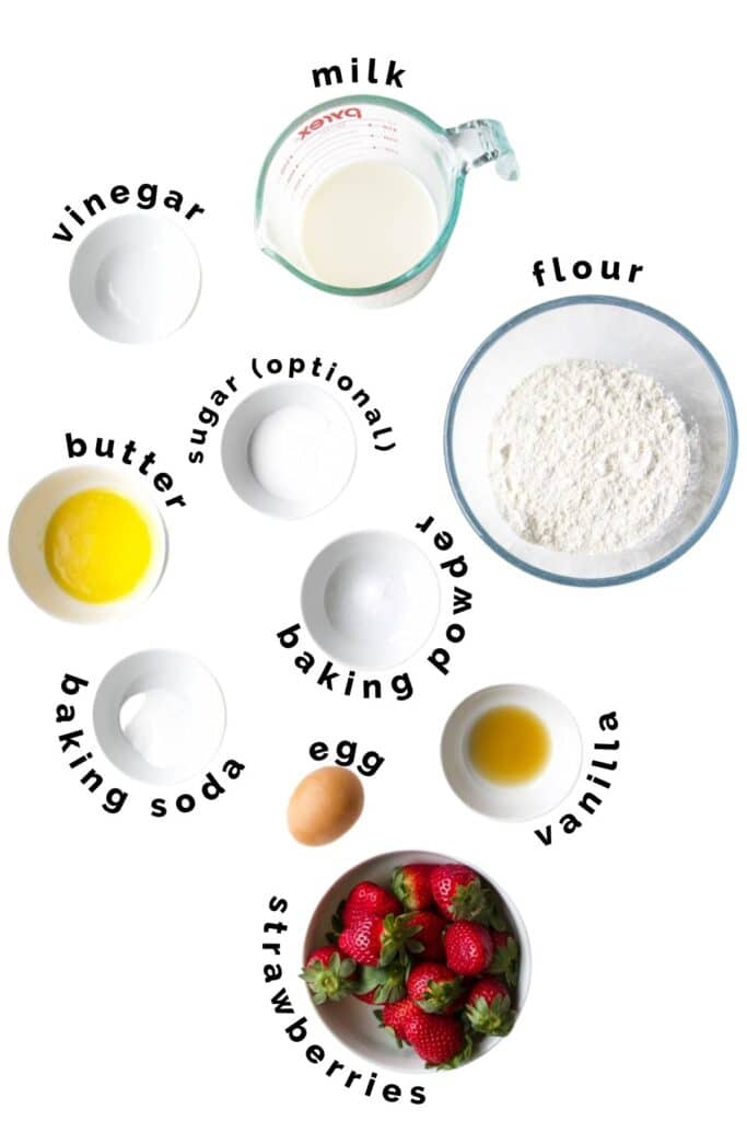 Top Down Shot of Ingredients Needed to Make Strawberry Pancakes