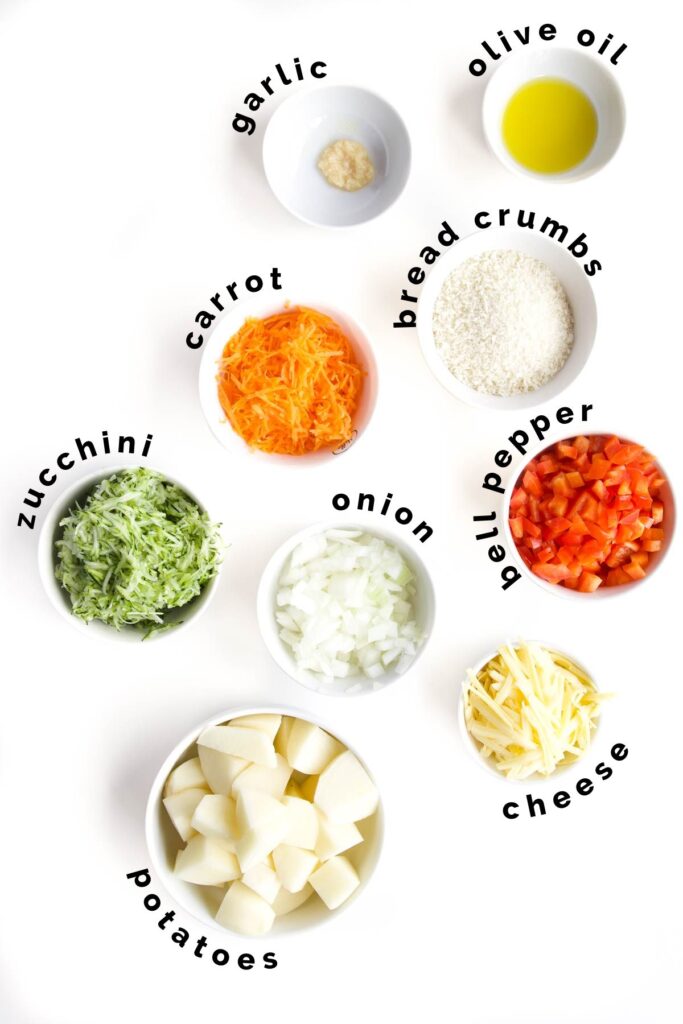 Flat Lay of Ingredients Needed to Make Vegetable Croquettes