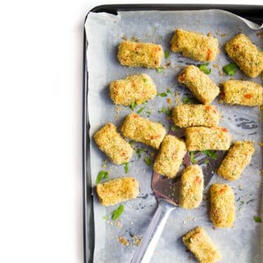 Cooked Vegetable Croquettes on Baking Sheet