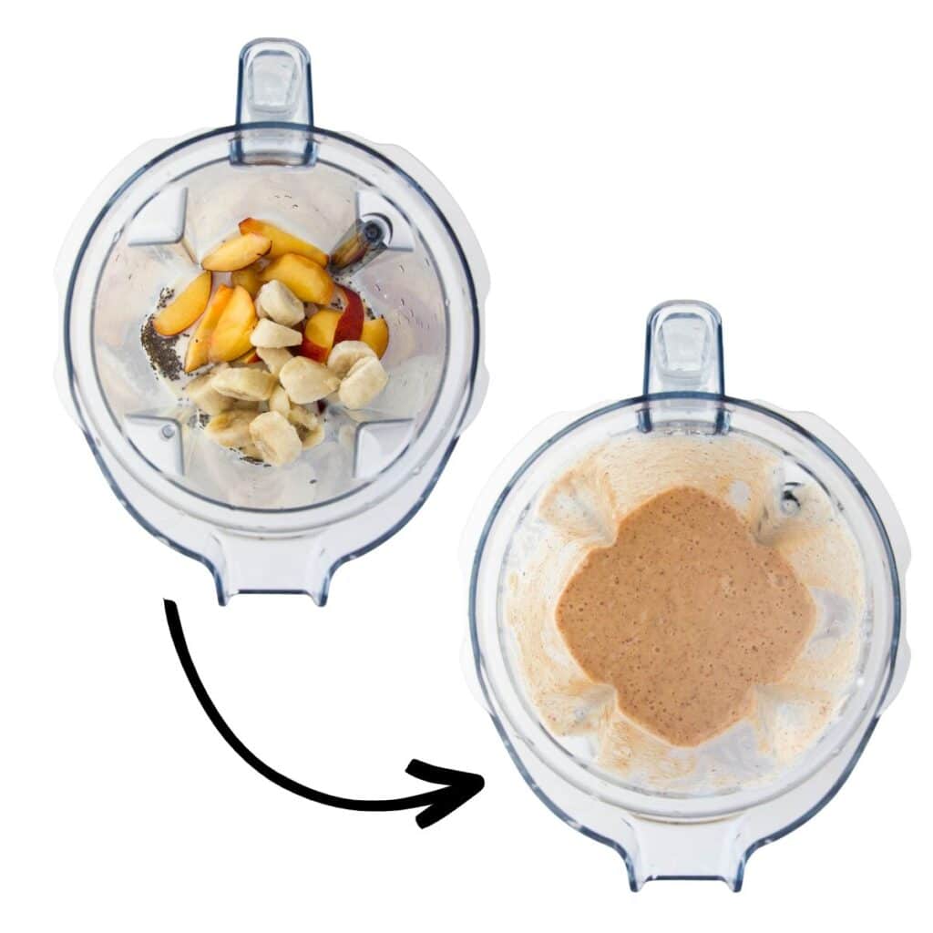 Image of Two Blenders 1) Ingredients in Blender Before Blending 2) Blended