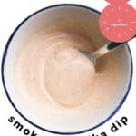 Pinterest Pin Showing Smoked Paprika Dip in Bowl With Text OVerlasy "2 min" "4 Ingredient"