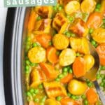 Slow Cooker Curried Sausages Pinterest Pin.
