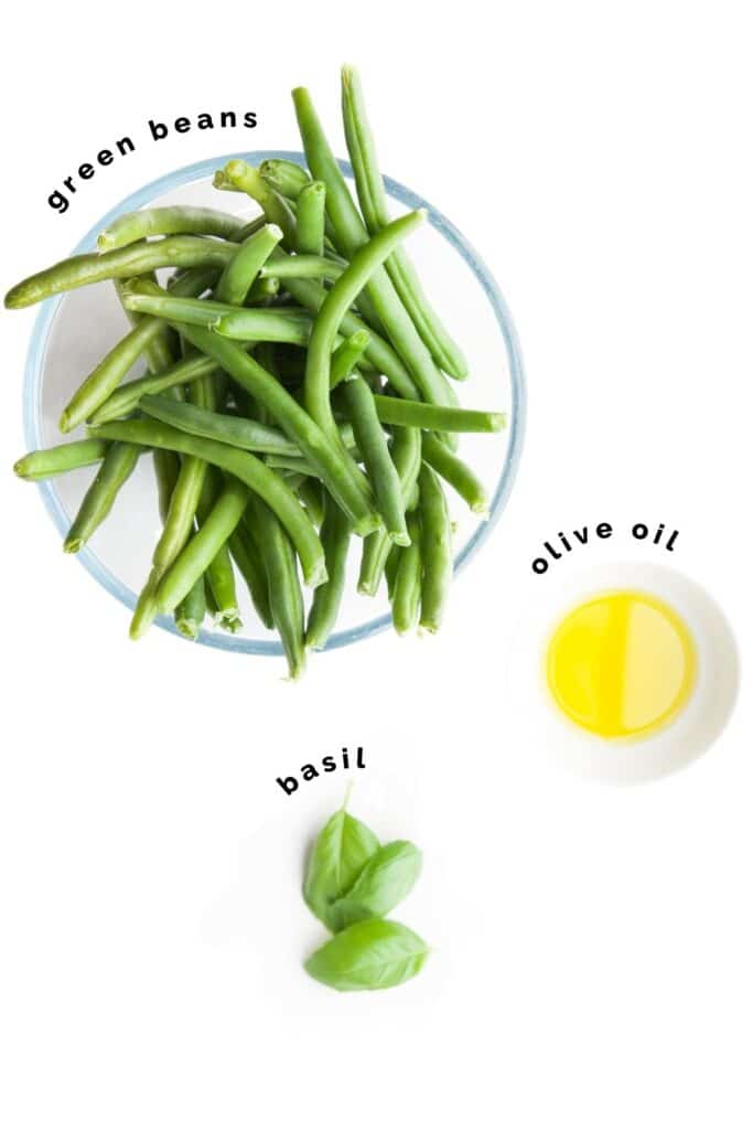 Flat Lay of Ingredients Needed to Make Green Bean Puree.