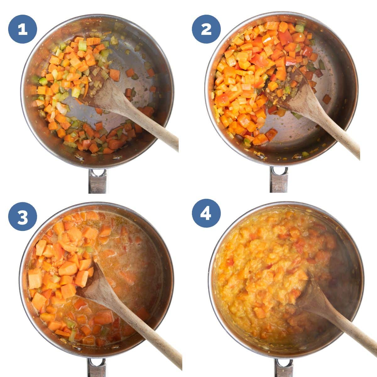Collage of 4 Images Showing How to Make Lentil Puree.