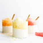 3 Glasses pf Yogurt Topped With Frozen Fruit Ice (Pineapple, Cantaloupe and Watermelon).