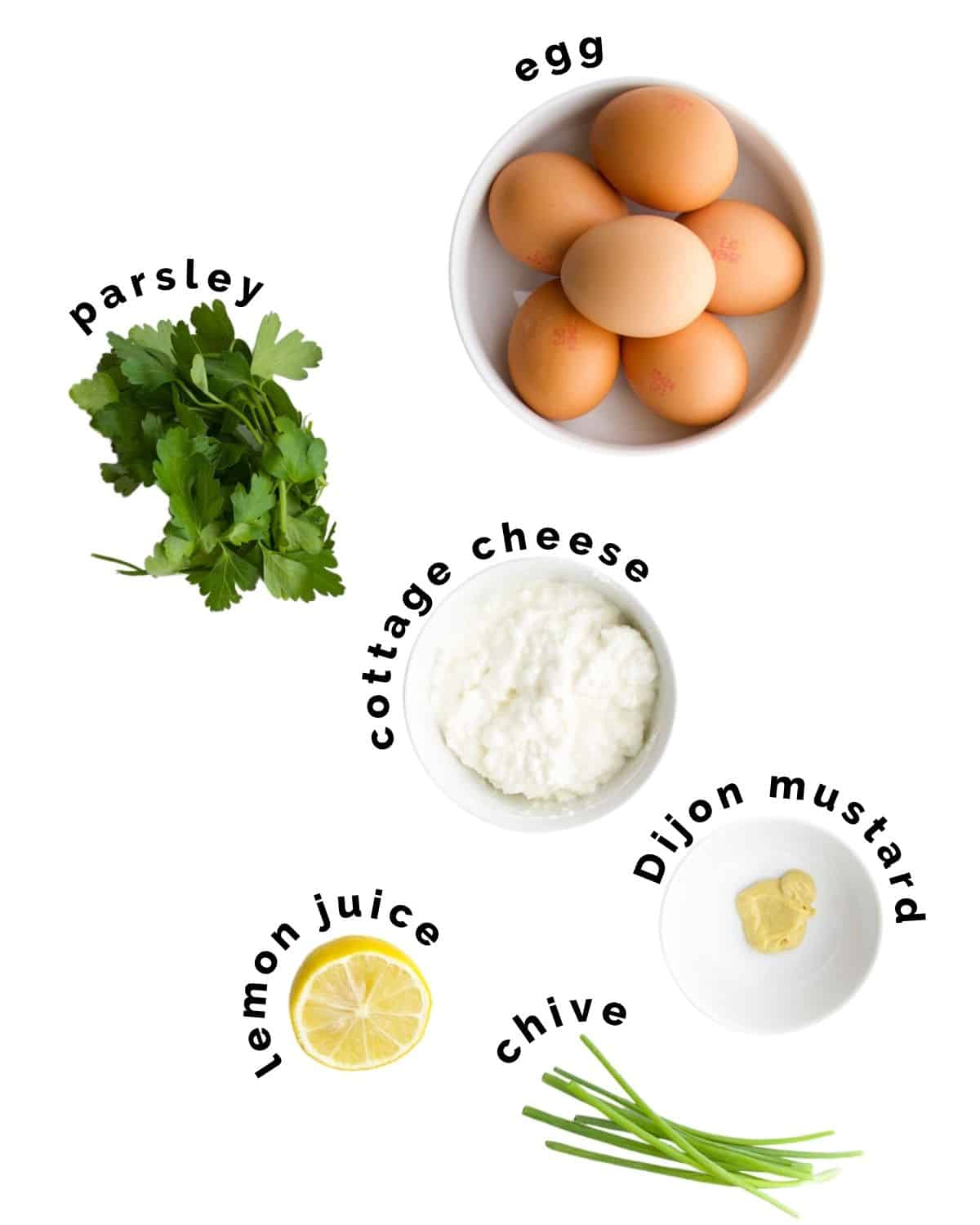 Ingredients Needed to Make Cottage Cheese and Egg Salad.