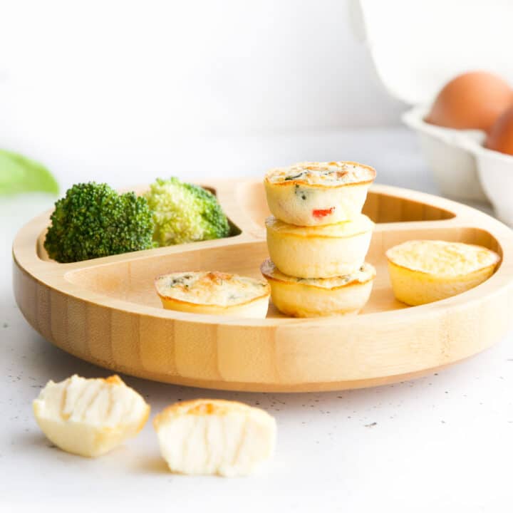 Cottage Cheese Egg Bites Stacked on Plate.