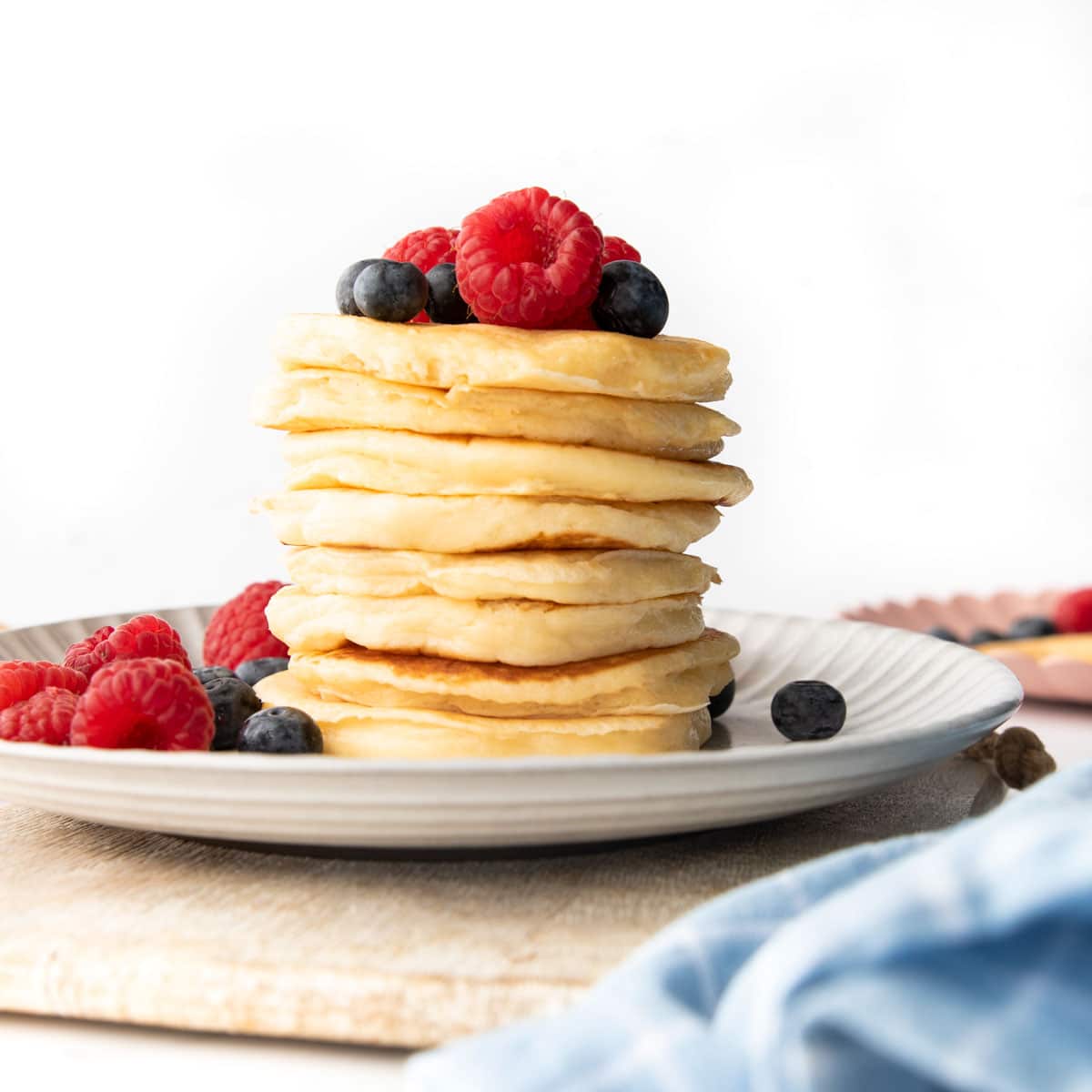 Stack of Greek Yogurt Pancakes on Plate.
