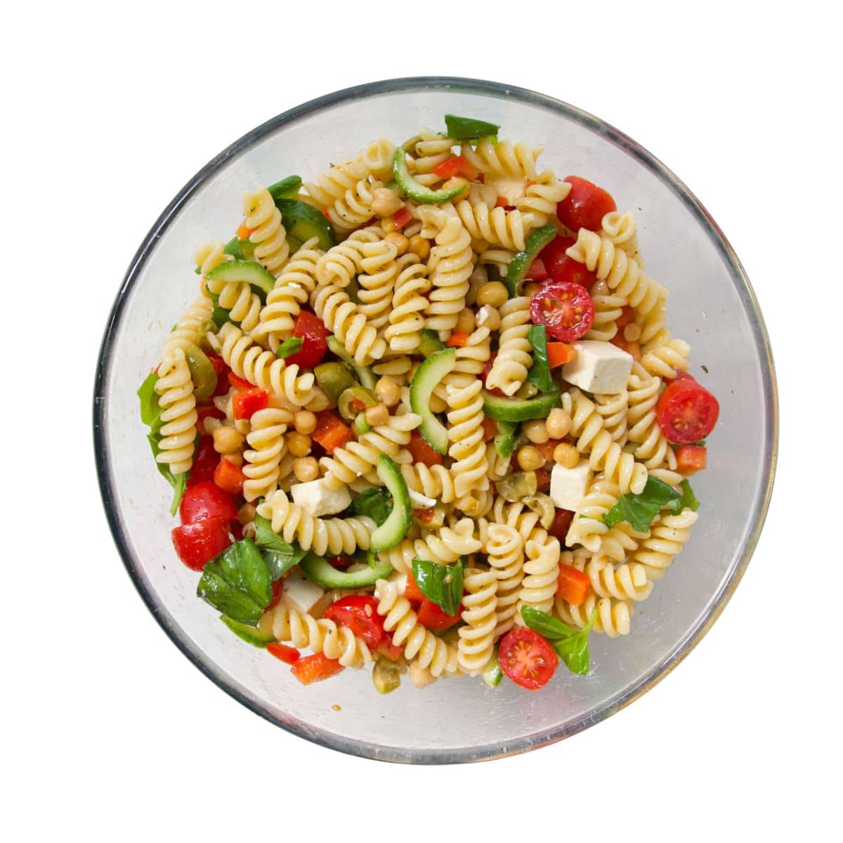 Pasta Salad in Mixing Bowl.