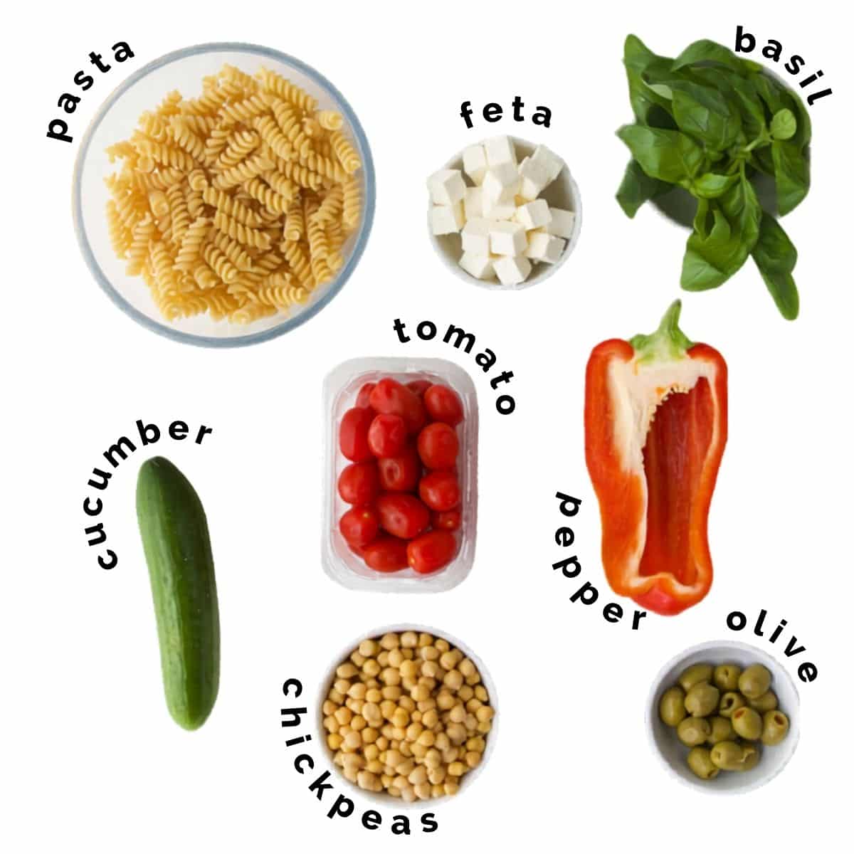 Ingredients Needed to Make Pasta Salad.
