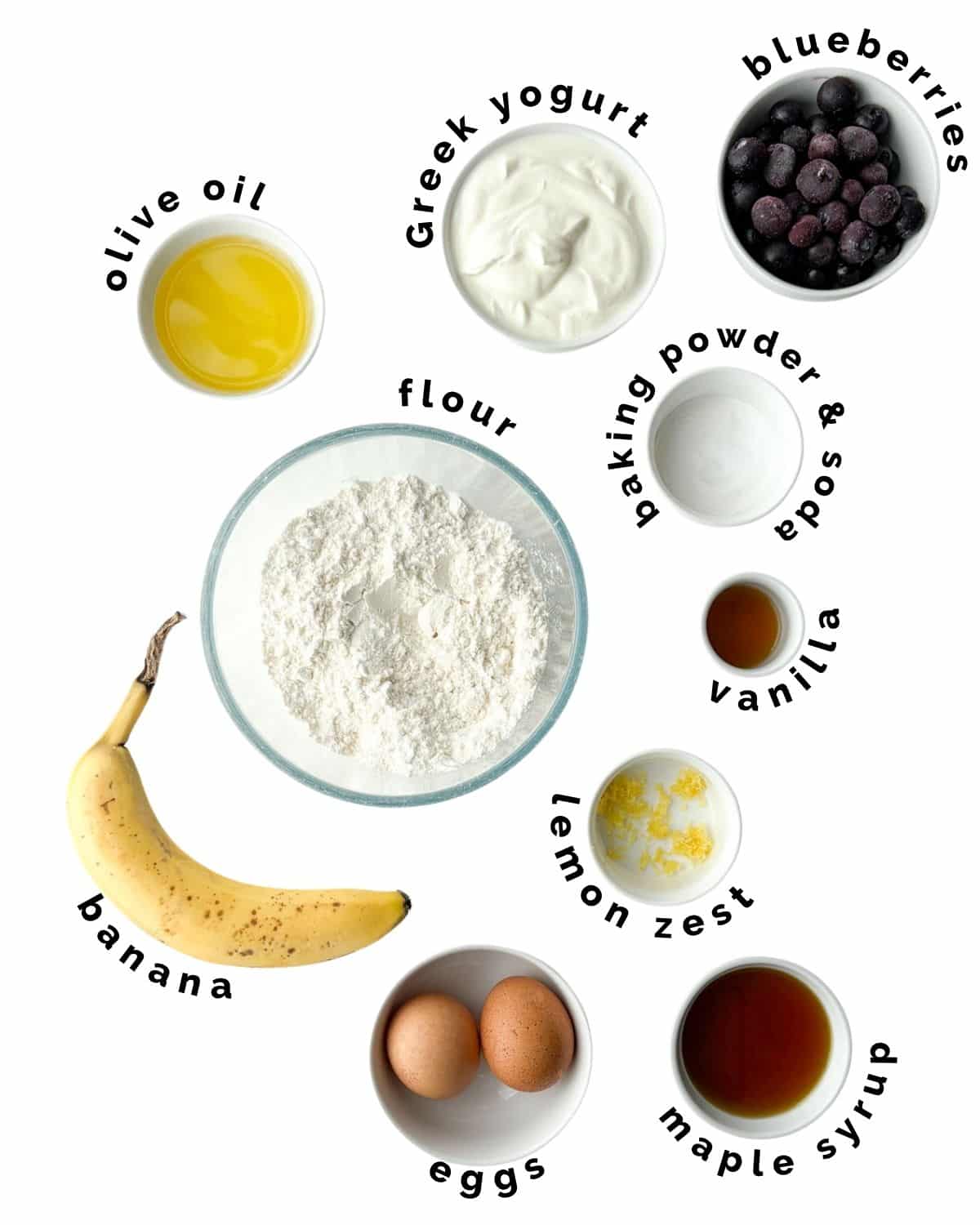 Greek Yogurt Blueberry Muffins Ingredients.